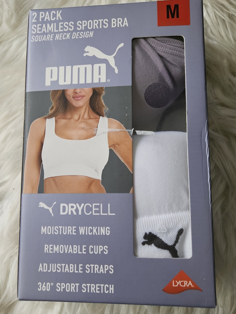 Puma Seamless Sports Bra 2-Pack in White and Gray